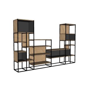 custom-mid-century-shelving-unit-in-birch-ply-and-black-laminate-with-black-metal-frame-iso-render