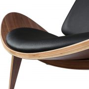 Shell chair - Black leather, Walnut close up